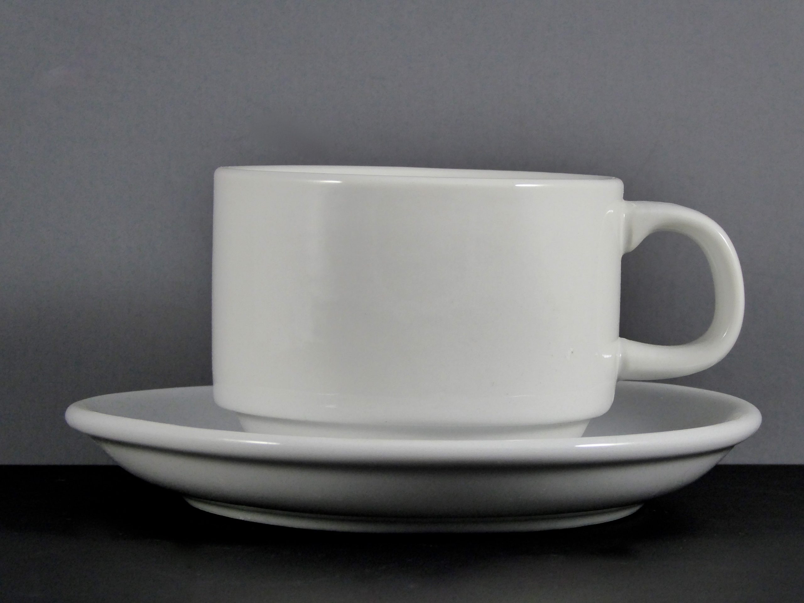 #10514 CUP & SAUCER (7 OZ.) STACKABLE - White Glazed Ceramic for Hot Beverages, Ideal for Café, Home, or Fine - Dining