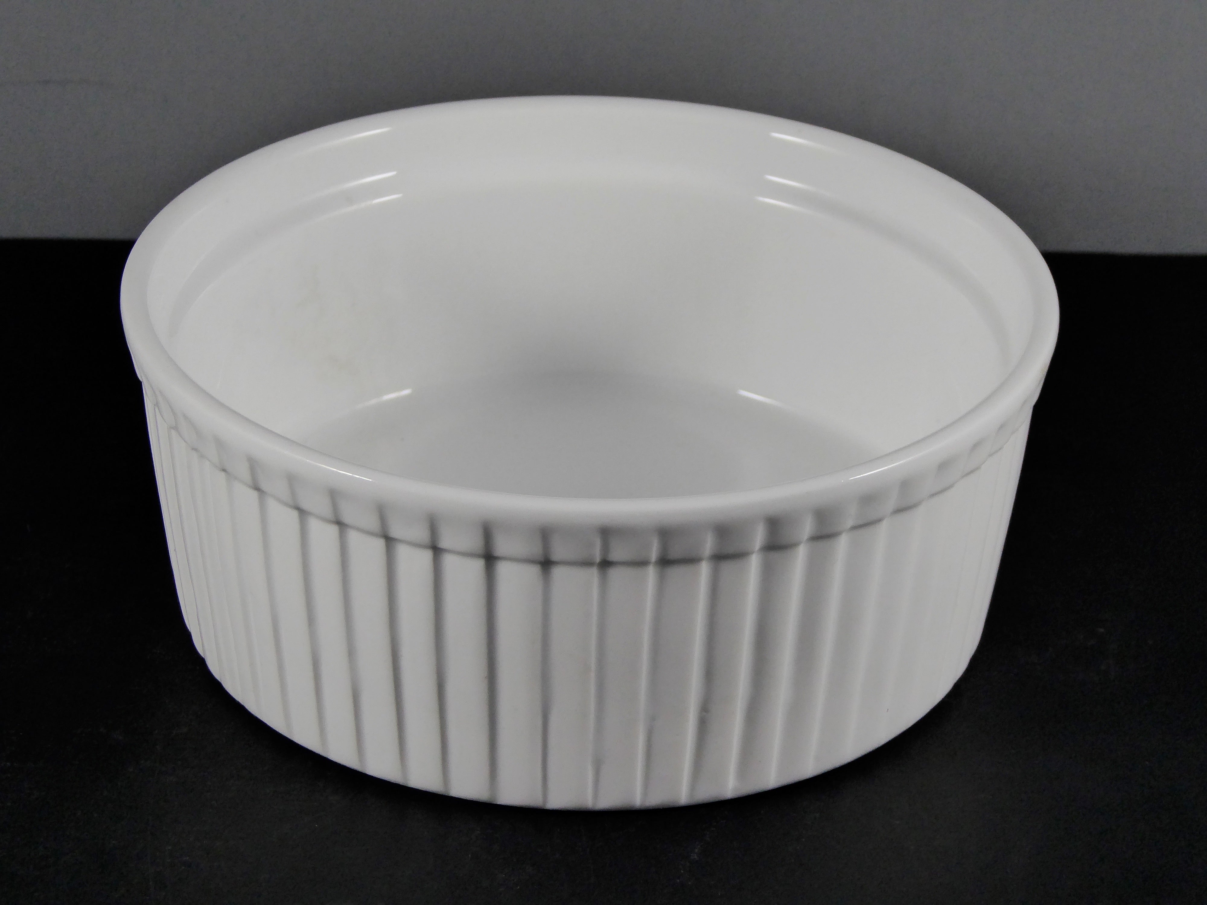 #12022 - 1 RAMEKIN 5.5" (16 OZ.) - White Ceramic Ramekin with Ribbed Exterior, Ideal for Baking and Serving