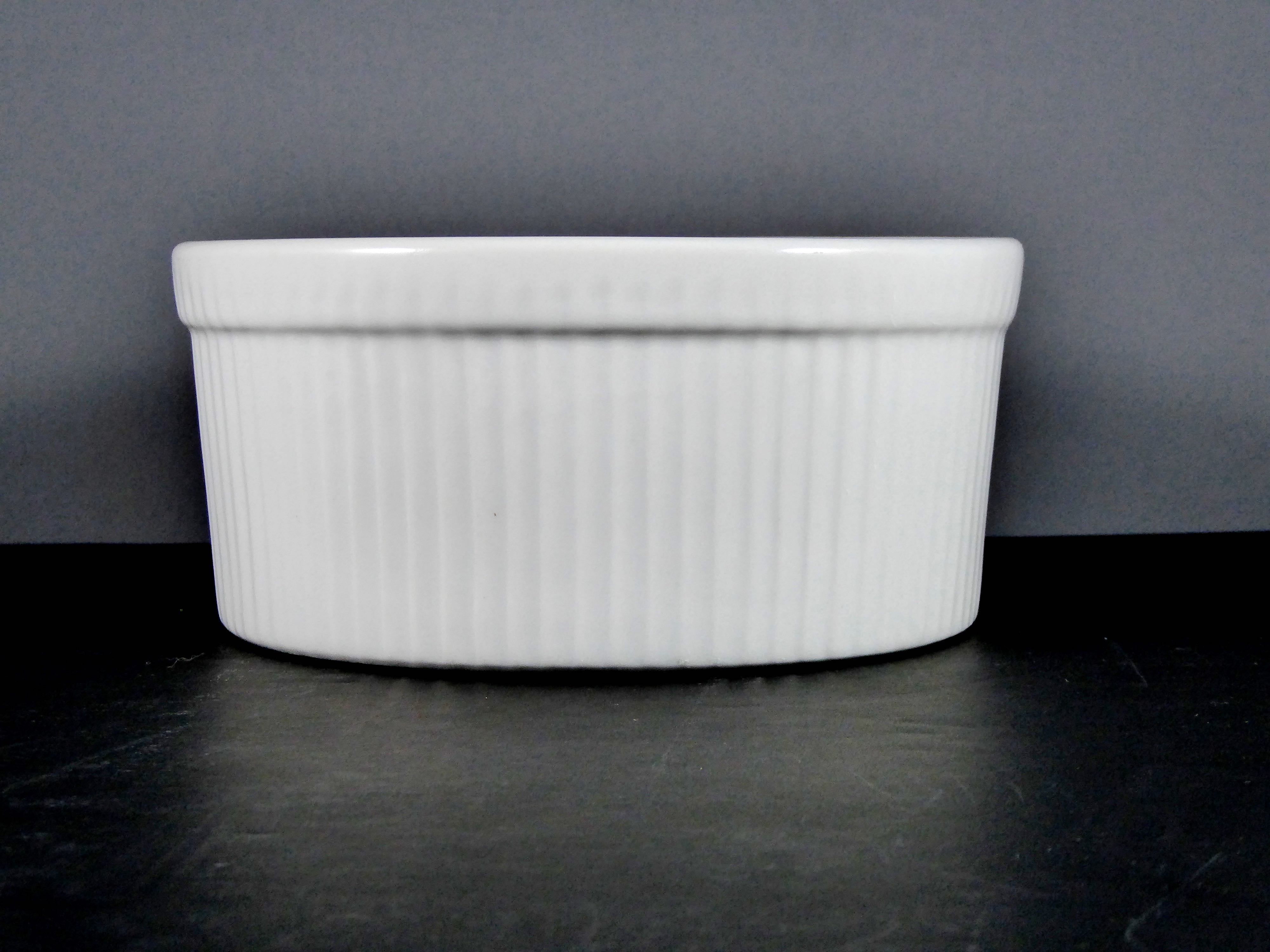 #12022 - 2 RAMEKIN 6.5" X 3" DEEP (40 OZ.) - Ceramic, White, Ribbed, Oven - Safe for Baking & Serving