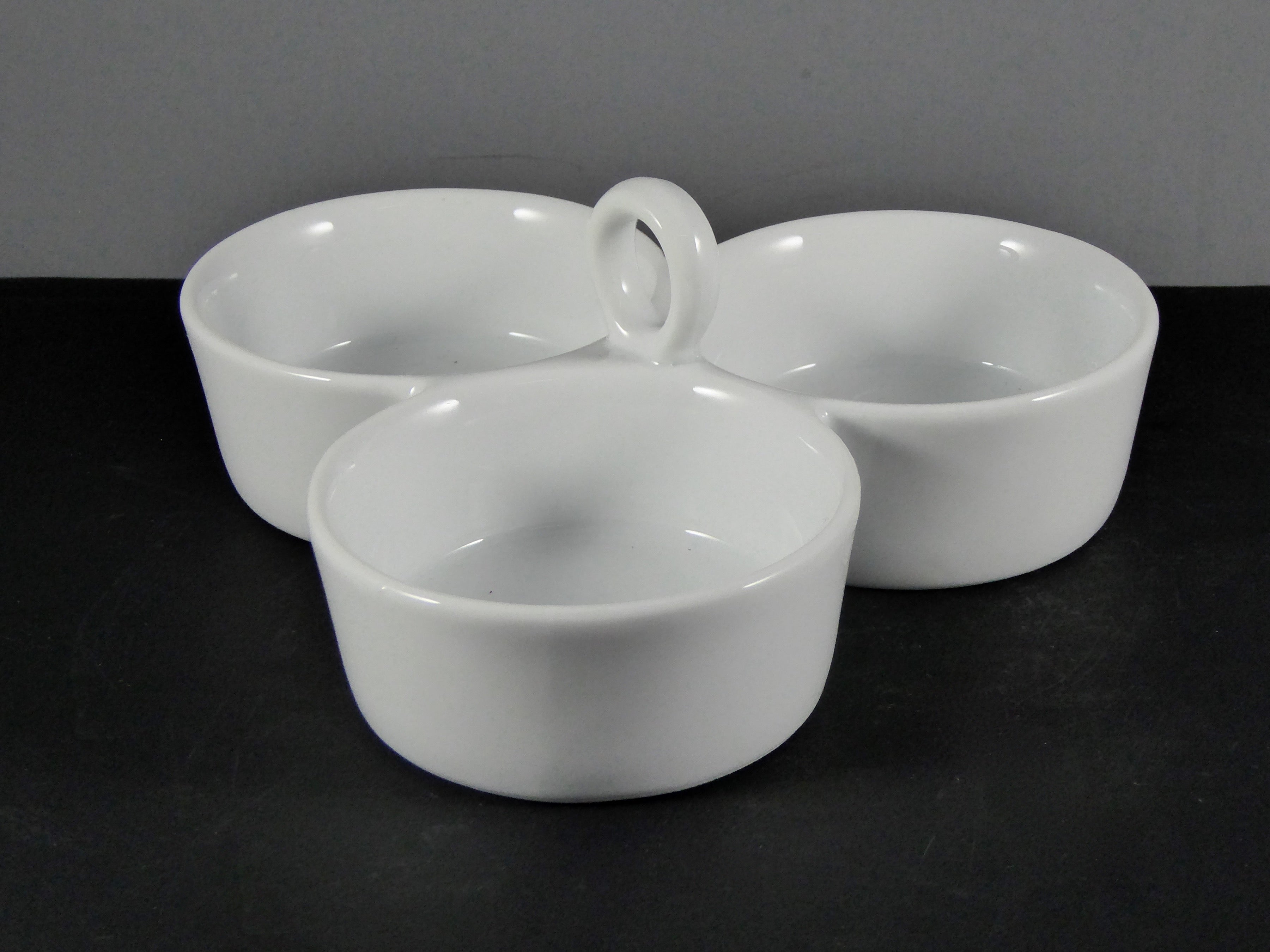 #13149 DISH 7.5" TRIANGLE 3 SECTION (4 OZ.) - White Porcelain Multi - Compartment Serving Dish for Small Portions