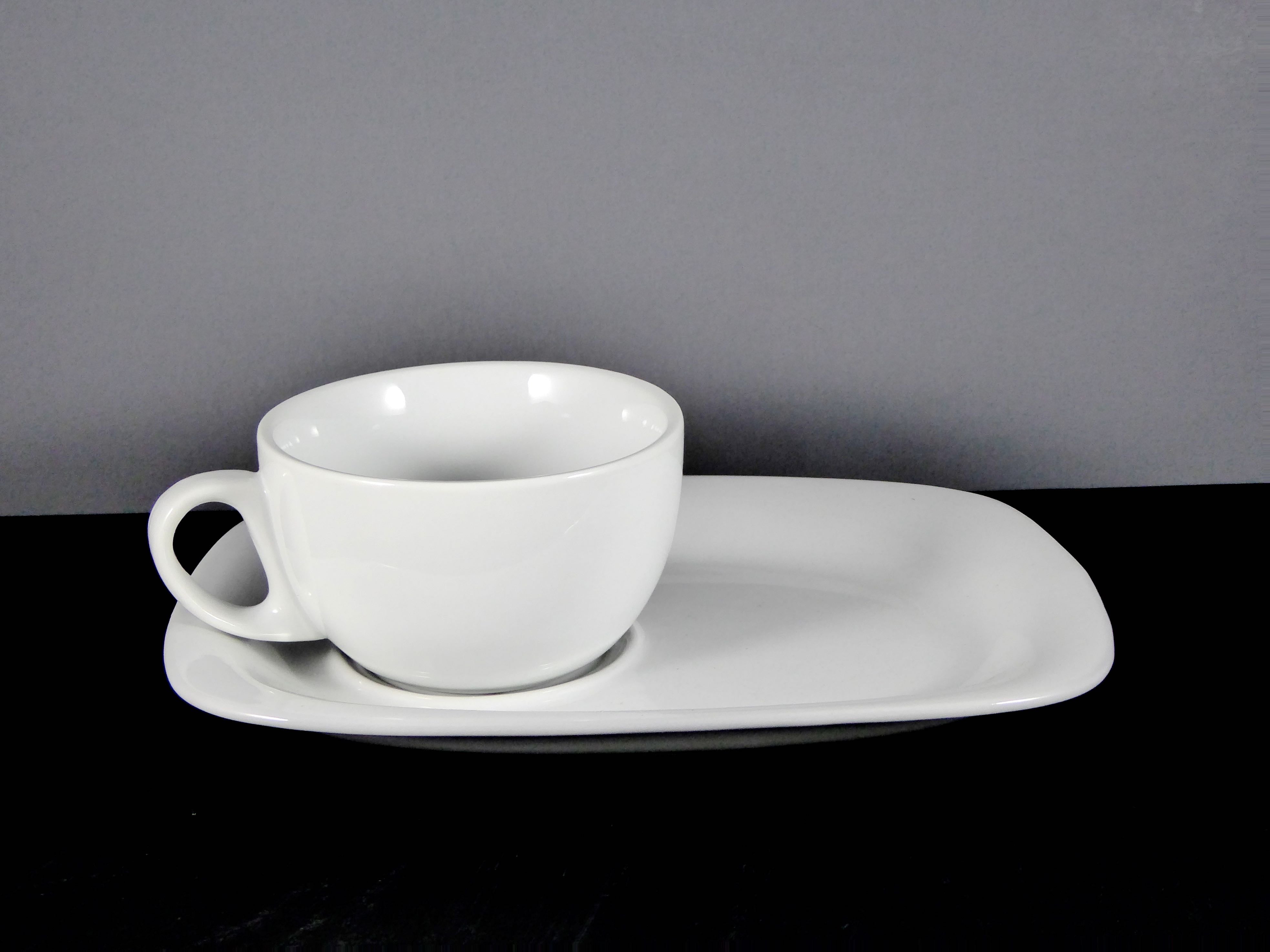 Default Title: #13178 10 OZ. White Ceramic Cup & Saucer Set for Hot Beverages, Modern Minimalist Design, Sold by Case
