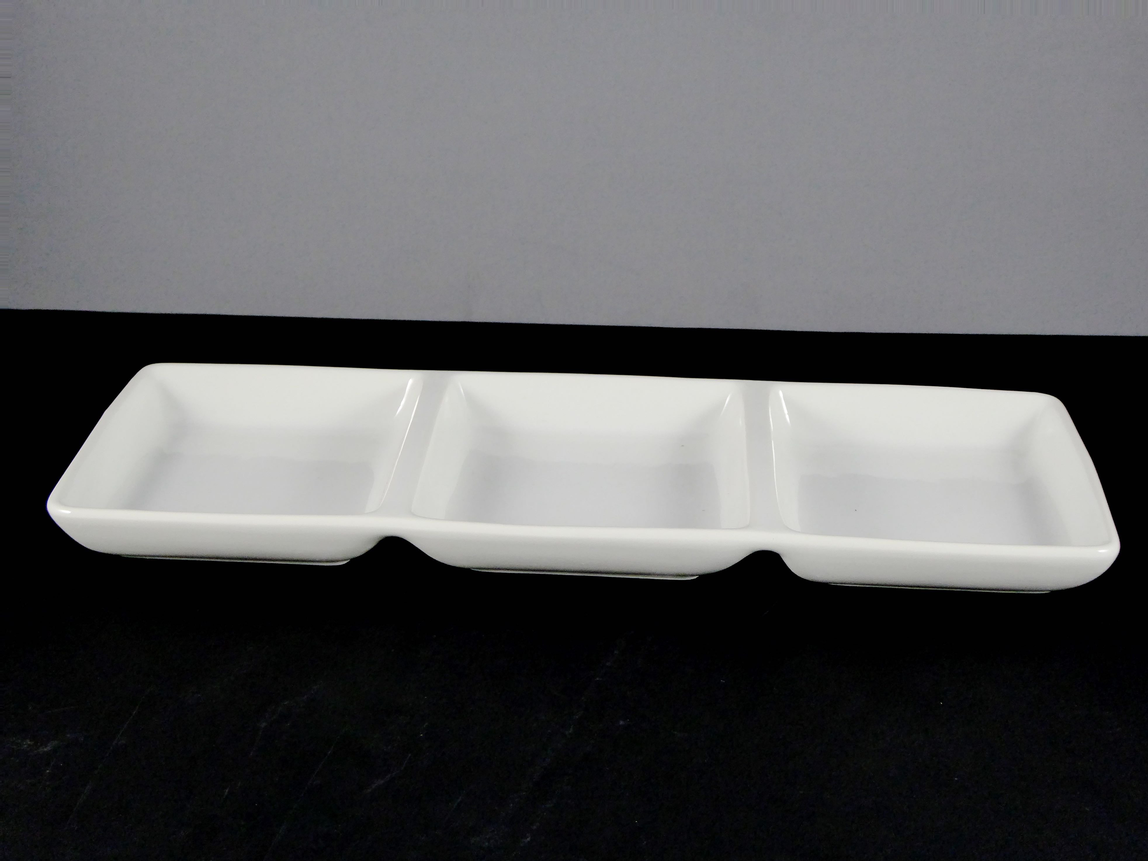#13213 DISH: 3 - Compartment Ceramic Serving Tray, Ideal for Parties, Buffets, and Decorative Display - Medium to Large Size, White Glossy Finish