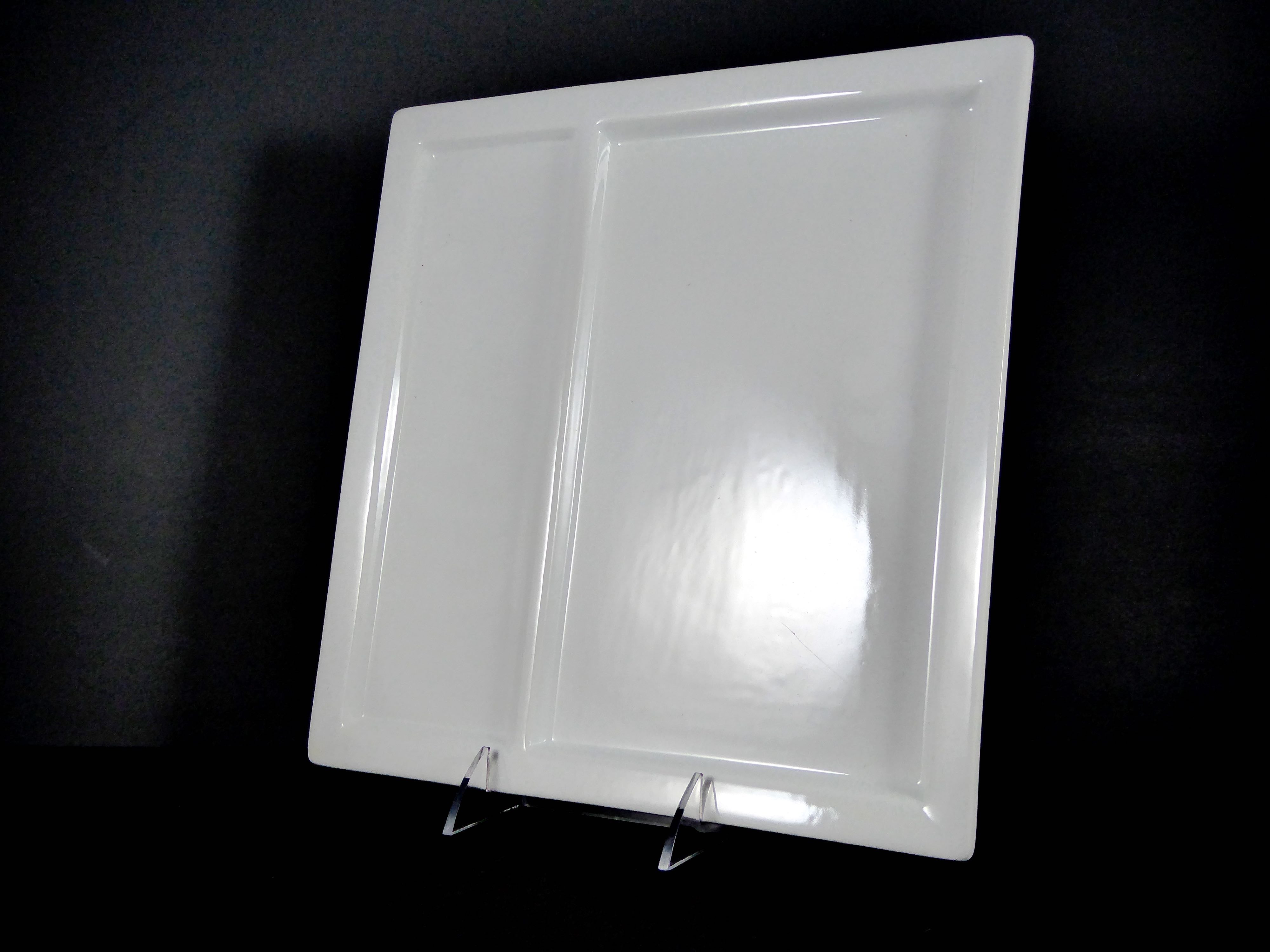#14219 DISH 11.25" Square Shallow 2 - Section Divided Serving Platter - White, Durable, Ideal for Food Service & Home Use