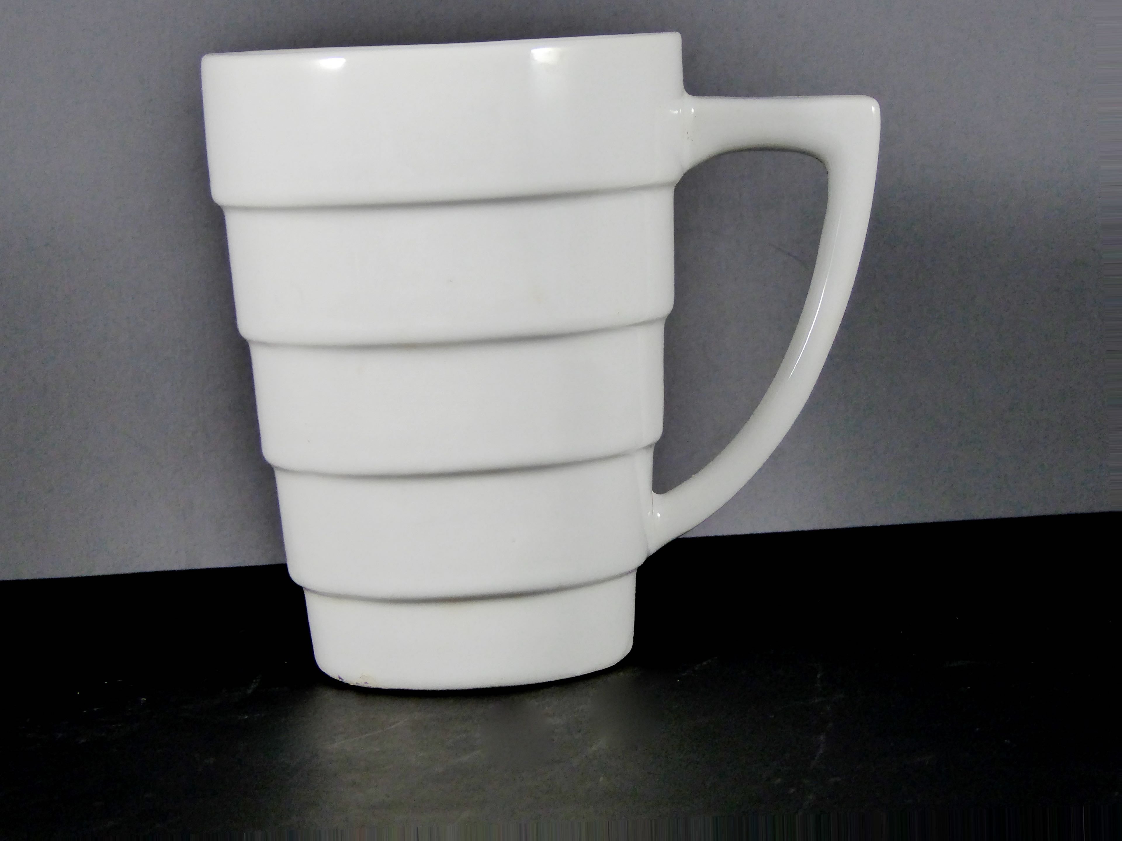 #6016 MUG 8 OZ. - White Ceramic Porcelain Mug with Ridged Design, 12 - 16 oz Capacity, Ideal for Daily Beverage Use