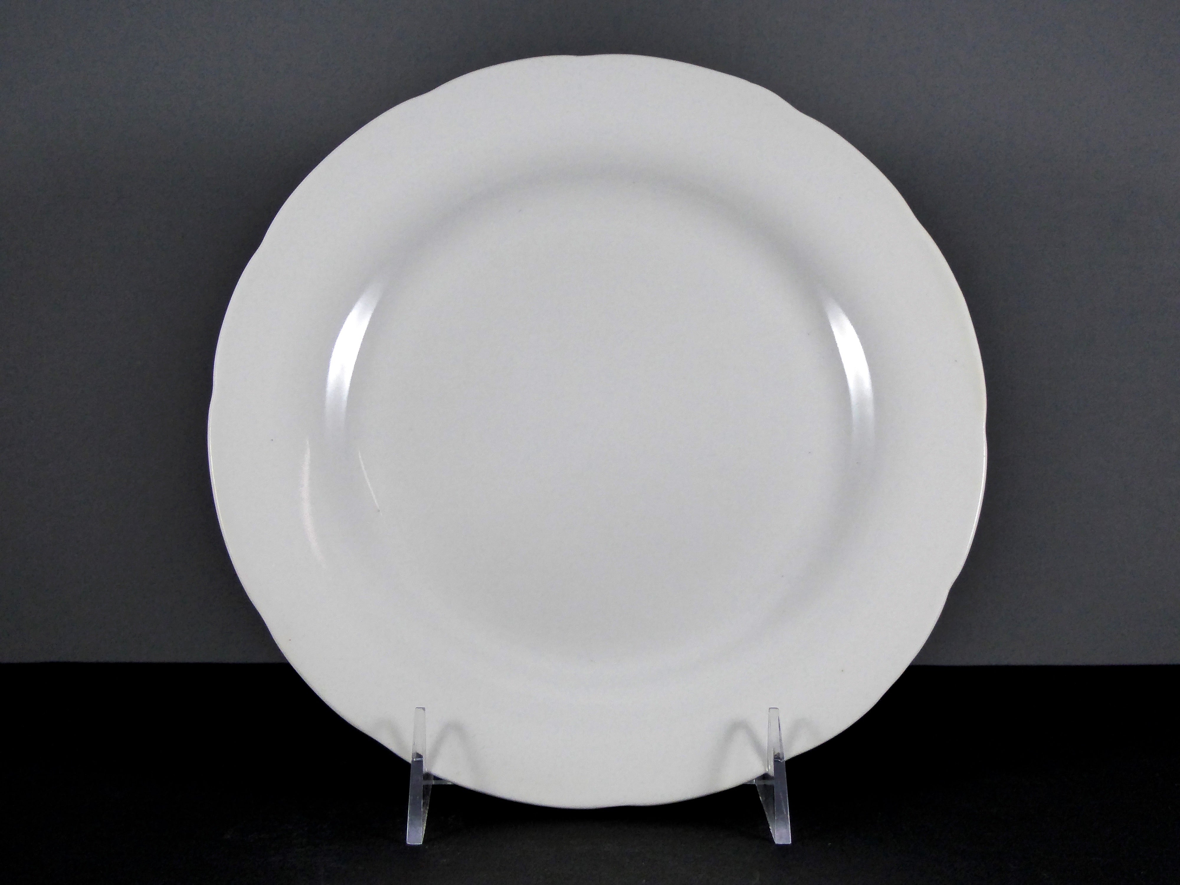 #9031 8.25" Round Wide Rim Wavy Dinner Plate - Ceramic/Porcelain, White, Glossy Finish, Scalloped Rim, Sturdy Construction