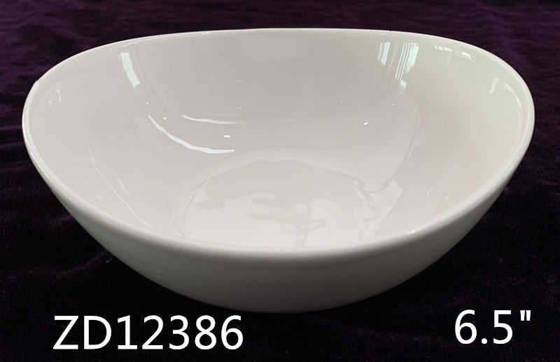 #12386 6.5" Oval White Ceramic/Porcelain Bowl for Food Service and Decor - Sold by Case