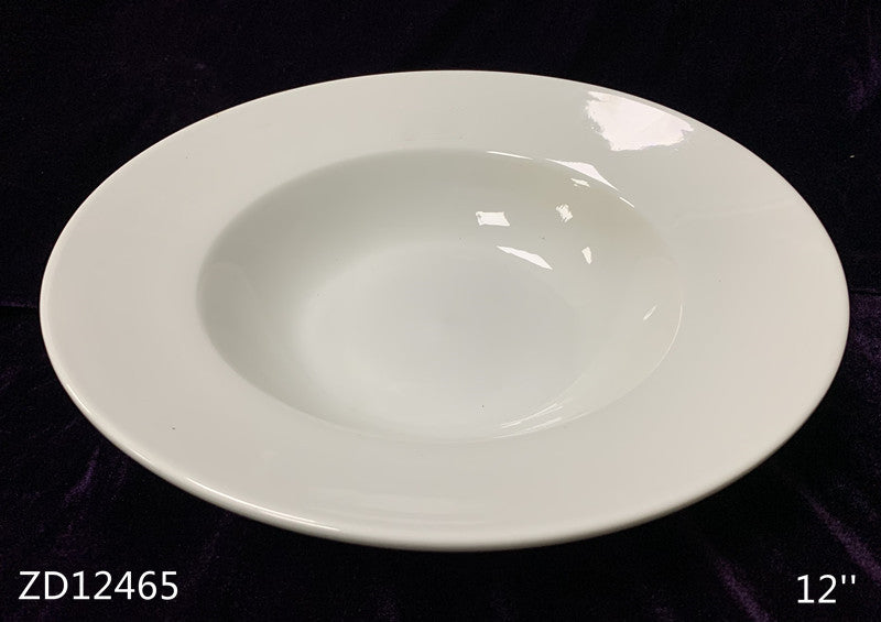 #12465 12 - Inch White Ceramic/Porcelain Soup/Pasta Bowl, Minimalist Design for Home & Commercial Use
