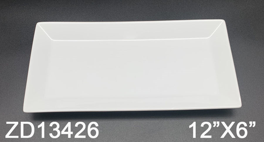 12″ x 6″ Rectangular Wide – Rim Platter in Solid White, Ideal for Food Service – High – Quality Ceramic Tableware
